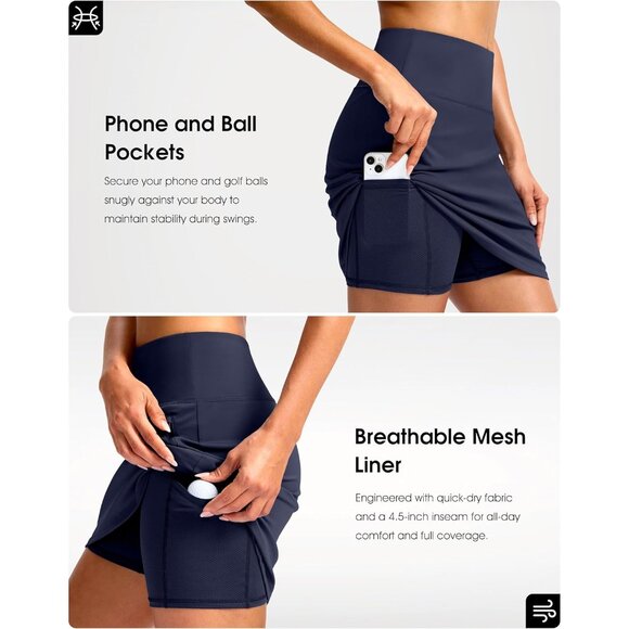 Women’s Golf Skirt Elastic Waist 18" Knee Length Pockets for Tennis Pickleball - Picture 4 of 6